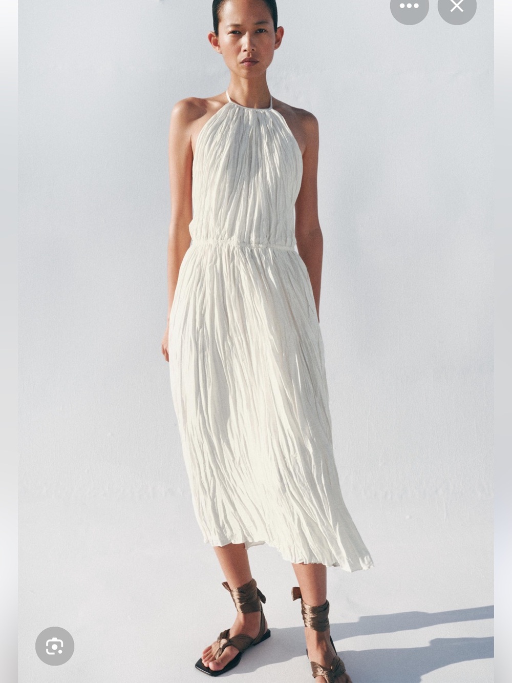 Zara White Halter Pleated Midi Dress